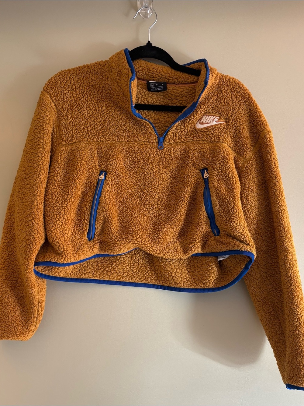 Nike Women's Golden Brown Sherpa Quarter-Zip with Blue Trim